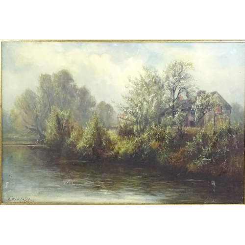 1685 - Henry Hadfield-Cubley (1858-1934), Oil on canvas, Peaceful England, A river scene with a house on th... 