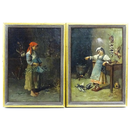 1692 - 19th century, Continental School, Oil on canvas, A pair, A stable scene with two horses and a maid c... 