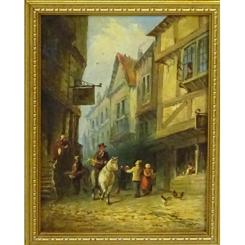 1694 - Late 19th / early 20th century, Oil on board, A pair of street scenes comprising figures in a cathed... 