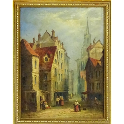 1694 - Late 19th / early 20th century, Oil on board, A pair of street scenes comprising figures in a cathed... 