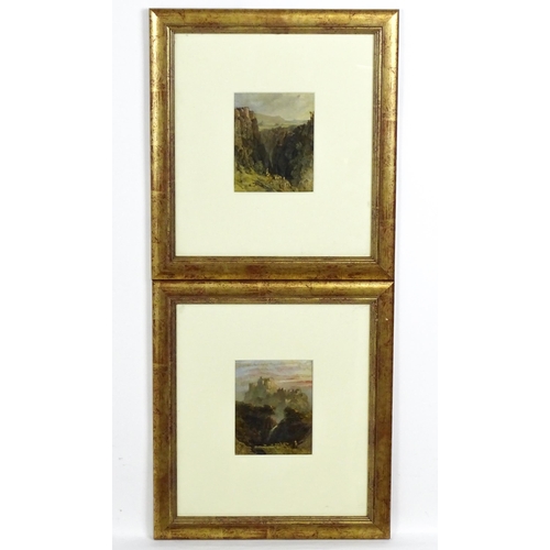 1696 - Early 20th century, Oil on paper, A pair of Continental landscape scenes with figures and mountains.... 