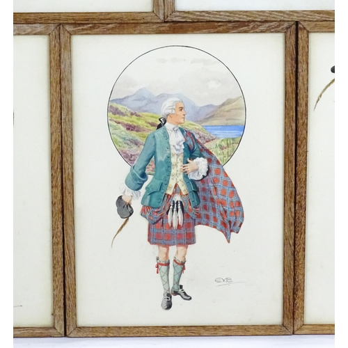 1750 - Early 20th century, Scottish School, Watercolours, A set of five watercolours depicting Clans of the... 