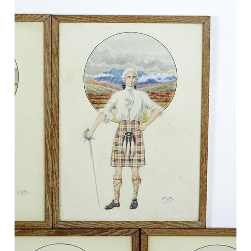 1750 - Early 20th century, Scottish School, Watercolours, A set of five watercolours depicting Clans of the... 