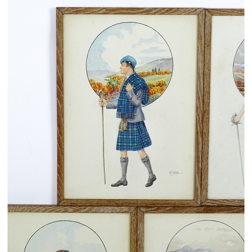 1750 - Early 20th century, Scottish School, Watercolours, A set of five watercolours depicting Clans of the... 