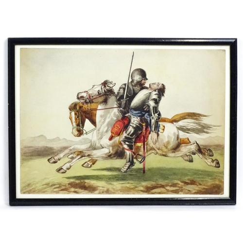 1754 - 19th century, Watercolour, A landscape scene with a knight on horseback saving a wounded comrade. Ap... 