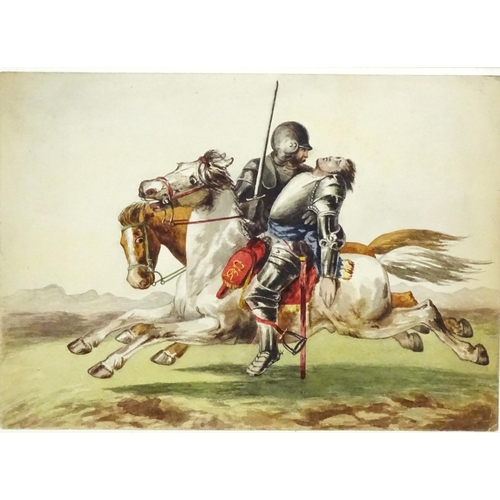 1754 - 19th century, Watercolour, A landscape scene with a knight on horseback saving a wounded comrade. Ap... 