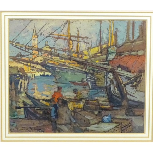 1763 - Alexander Charles Robinson (1867-1952), American School, Watercolour, A harbour scene with boats and... 