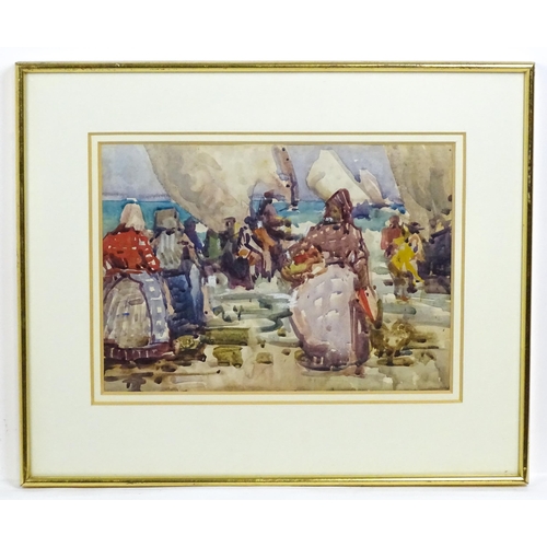 1765 - Alexander Charles Robinson (1867-1952), American School, Watercolour, A coastal scene with figures a... 