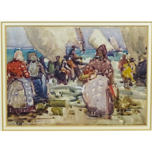 1765 - Alexander Charles Robinson (1867-1952), American School, Watercolour, A coastal scene with figures a... 