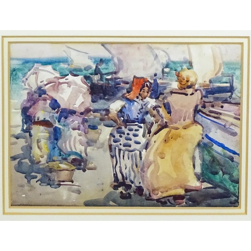 1766 - Alexander Charles Robinson (1867-1952), American School, Watercolour, A coastal scene with figures a... 