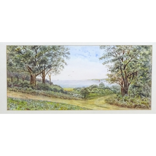 1785 - F. Purssord, 20th century, Watercolour, A wooded scene with coast beyond. Signed and dated 1958 lowe... 