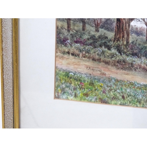 1785 - F. Purssord, 20th century, Watercolour, A wooded scene with coast beyond. Signed and dated 1958 lowe... 