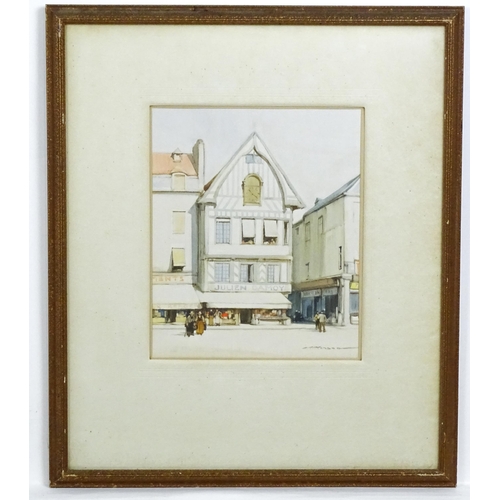 1786 - Harry Tittensor (1887-1942), Watercolour, A Continental street scene with shop fronts and figures. S... 