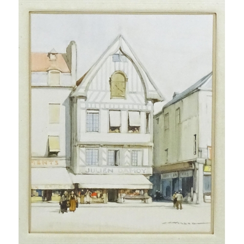 1786 - Harry Tittensor (1887-1942), Watercolour, A Continental street scene with shop fronts and figures. S... 