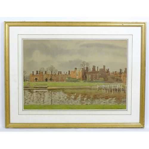 1788 - A. H. Palmer, 20th century, Watercolour, Hampton Court Palace from the River Thames. Signed lower ri... 