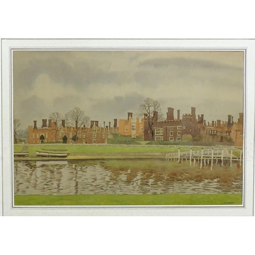 1788 - A. H. Palmer, 20th century, Watercolour, Hampton Court Palace from the River Thames. Signed lower ri... 