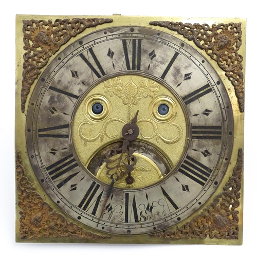 1391A - Henry South : An 18thC oak cased longcase clock, the brass dial with automaton eyes, silvered chapte... 