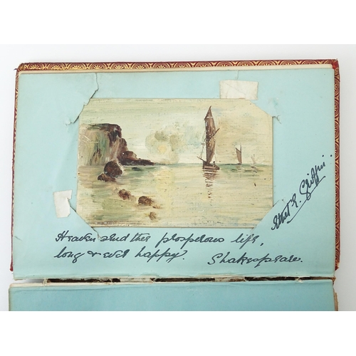 1962 - An early 20thC scrapbook / album to include a sepia watercolour of a sailing boat signed with initia... 