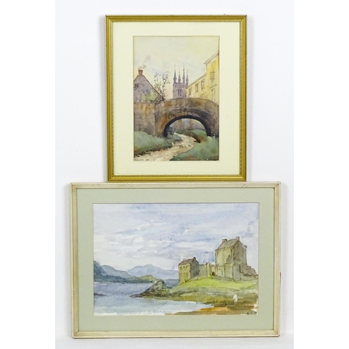 1773 - E. V. Marriott, Early 20th century, Watercolour, Castle Eilean Donan, Scotland. Signed with initials... 