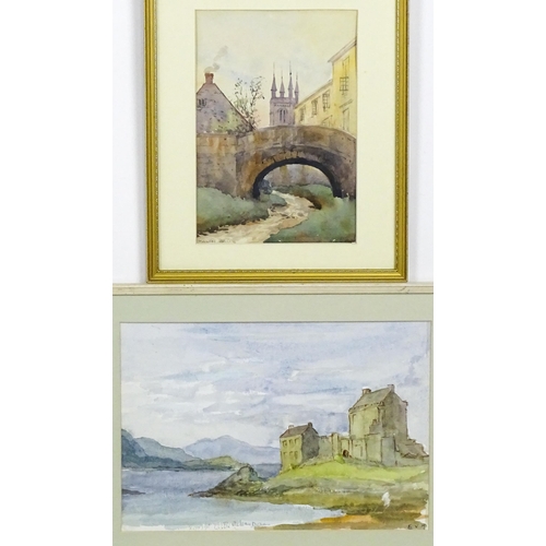 1773 - E. V. Marriott, Early 20th century, Watercolour, Castle Eilean Donan, Scotland. Signed with initials... 