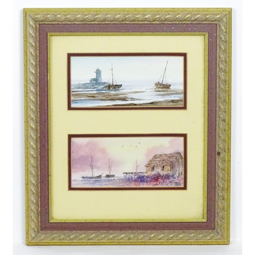 1774 - J. Moody, 20th century, Watercolour, Two coastal scenes mounted together, one depicting a dusk seasc... 