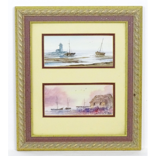 1774 - J. Moody, 20th century, Watercolour, Two coastal scenes mounted together, one depicting a dusk seasc... 