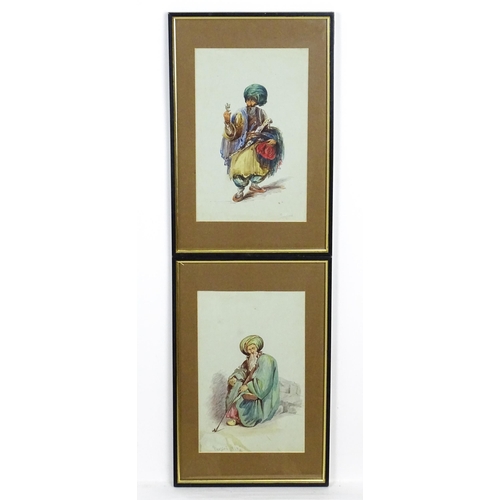 1776 - Preziosi, 19th century, Watercolours, A pair of portraits in traditional costume, A street merchant,... 