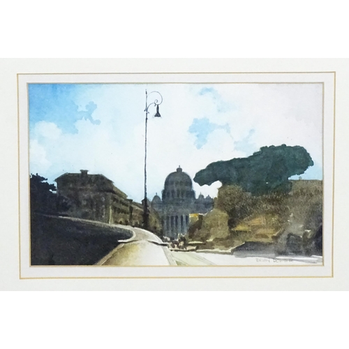 1782 - Brian Dower, 20th century, Watercolour, The Vatican at Dusk. Signed lower right and ascribed verso. ... 