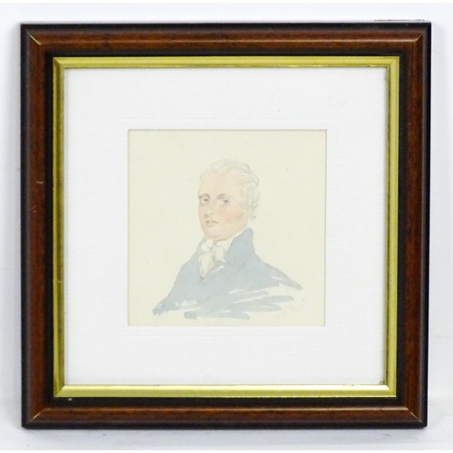 1790 - 19th century, Watercolour, A portrait of a gentleman wearing a pale blue coat. Approx. 3 3/4