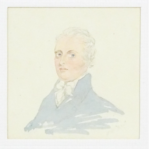 1790 - 19th century, Watercolour, A portrait of a gentleman wearing a pale blue coat. Approx. 3 3/4