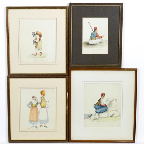 1793 - Late 19th / early 20th century, Greek School, Watercolours, Four depictions of figures in traditiona... 