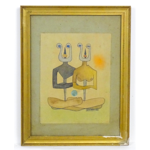 1795 - Garbett, 20th century, Modernist School, Watercolour and ink, A Surrealist / Abstract portrait of tw... 