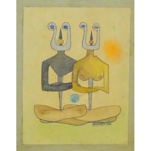 1795 - Garbett, 20th century, Modernist School, Watercolour and ink, A Surrealist / Abstract portrait of tw... 