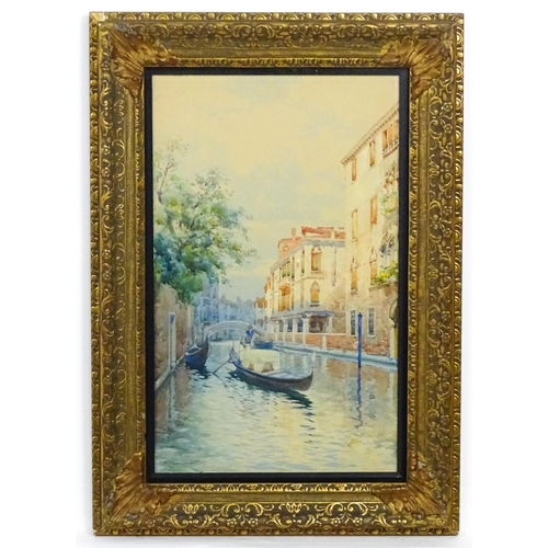 1800 - Eugenio Benvenuti (1881-1959), Italian School, Watercolour, Evening on a Venetian canal. Signed lowe... 