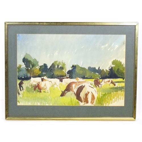 1805 - Hal Yates (1907-1978), Watercolour, A countryside scene with cattle grazing. Signed and dated (19)66... 