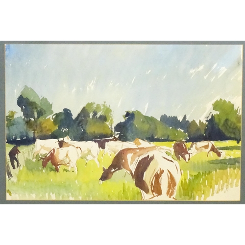 1805 - Hal Yates (1907-1978), Watercolour, A countryside scene with cattle grazing. Signed and dated (19)66... 