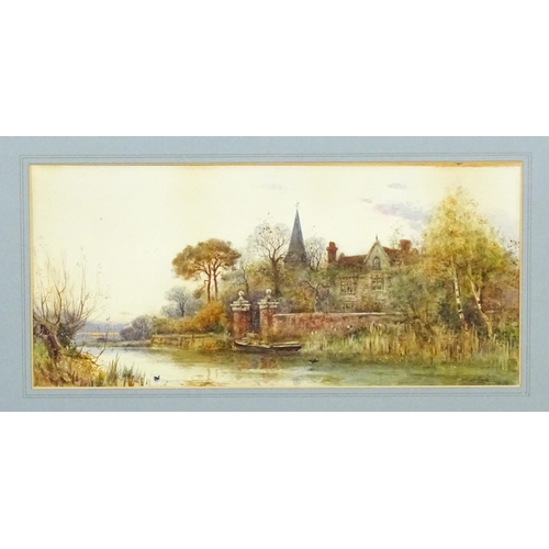 1808 - Walter Stuart Lloyd (1845-1959), Watercolour, An English river landscape with country house and chur... 