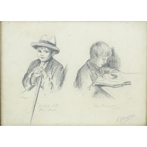 1867 - Edward James Rogers (1872-1938), Irish School, Pencil sketch, Two studies of the artist's son Dougla... 