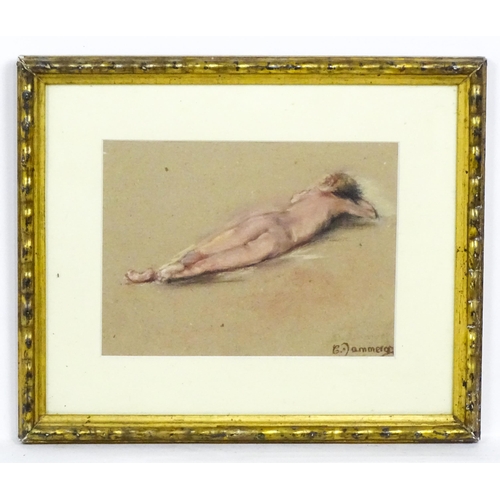 1870 - Catherine Dammeron (b. 1976), French School, Pastel, A study of a reclining nude. Signed lower right... 