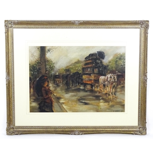 1875 - Alphonse Leon Quizet (1885-1955), French School, Pastel, A Rainy Day in Lyon. Signed and dated 1918 ... 