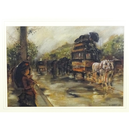 1875 - Alphonse Leon Quizet (1885-1955), French School, Pastel, A Rainy Day in Lyon. Signed and dated 1918 ... 