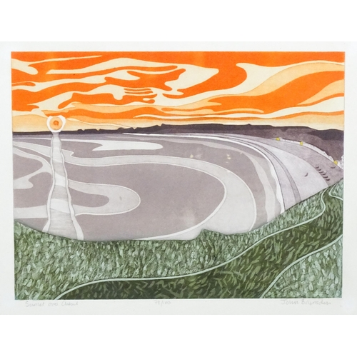 1908 - John Brunsden (1933-2014), Limited edition aquatint, Sunset over Chesil. Signed, titled and numbered... 