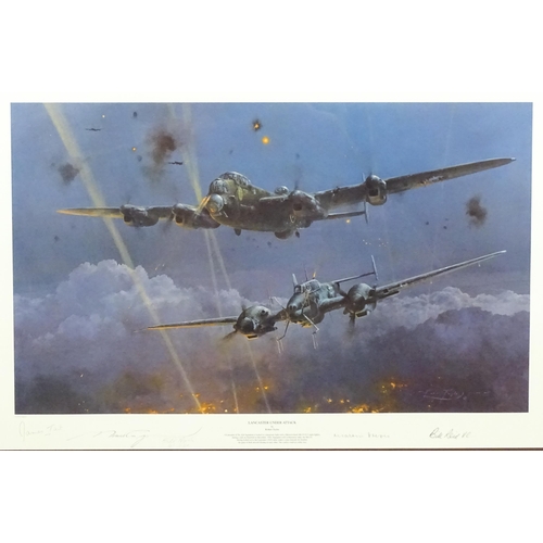 1917 - After Robert Taylor (b.1946), Signed limited edition print, Lancaster Under Attack. Signed in pencil... 