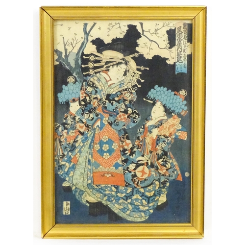 1923 - After Utagawa Kunisada (1786-1865), Japanese School, Woodblock print, Courtesans at Yoshiwara. Appro... 