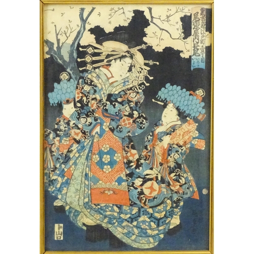 1923 - After Utagawa Kunisada (1786-1865), Japanese School, Woodblock print, Courtesans at Yoshiwara. Appro... 