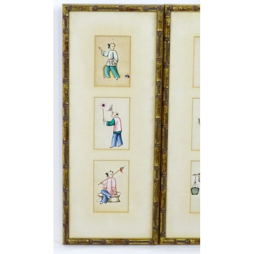 1924 - Chinese School, Watercolour on rice paper, A pair, Studies of Oriental figures. Each with three wate... 