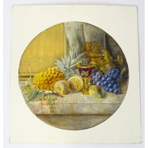 1929 - C. Palmer, 19th century, Watercolour, A still life study of fruit on a stone ledge, to include pinea... 