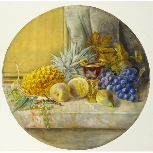 1929 - C. Palmer, 19th century, Watercolour, A still life study of fruit on a stone ledge, to include pinea... 