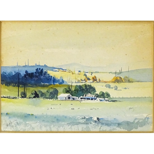 1930 - A. Kenn, 20th century, Watercolour, A Continental landscape scene with farm and trees. Signed and da... 