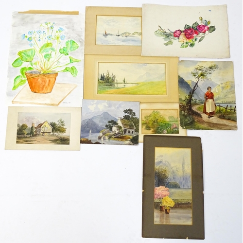 1932 - A quantity of assorted 19th century watercolours to include a river landscape, Continental lake scen... 